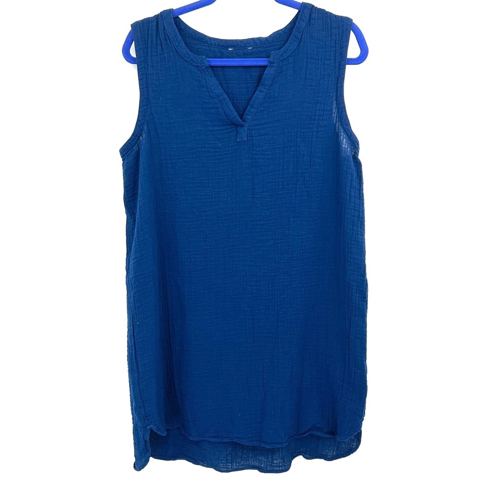 L.L. Bean Women's Cloud Gauze Cover-Up Dress navy blue casual coastal grandma L
